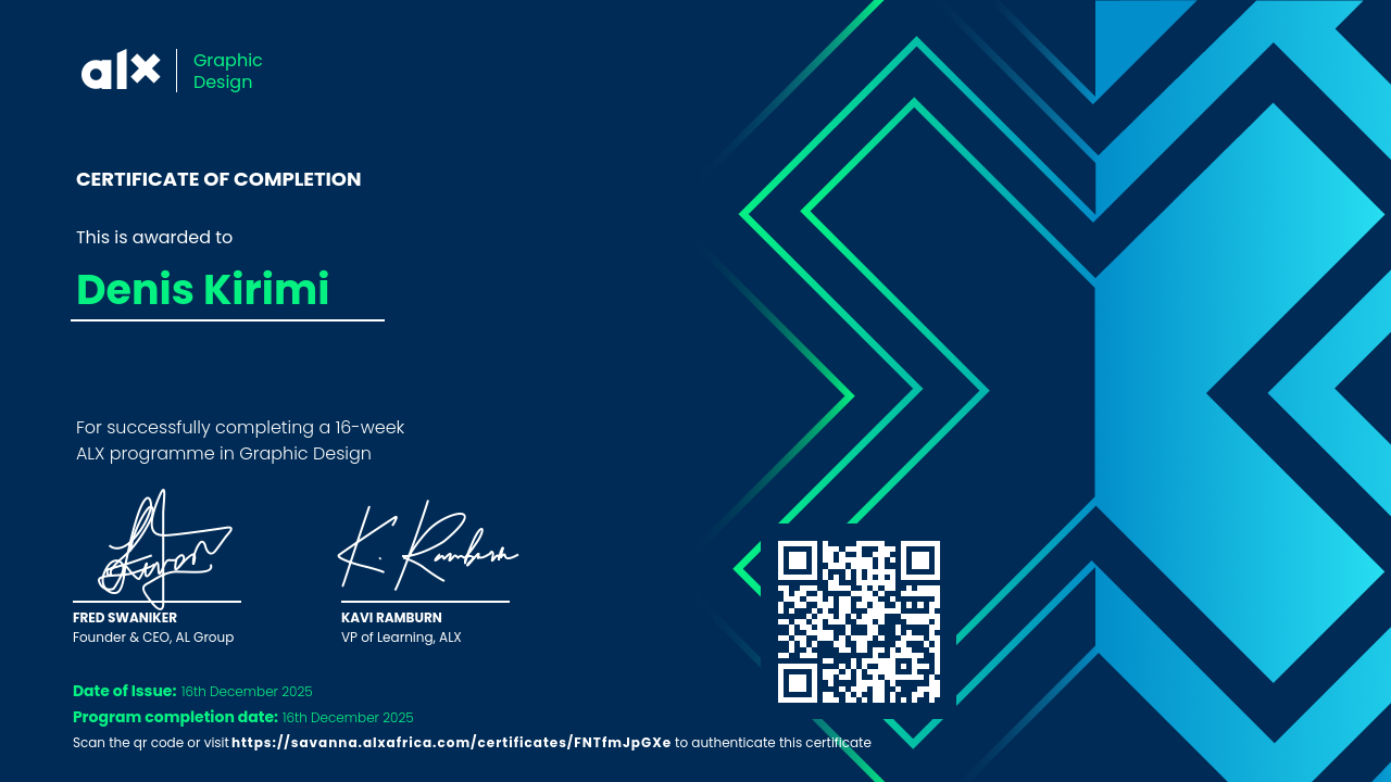 ALX Africa Graphic Design Certificate for Denis Kirimi